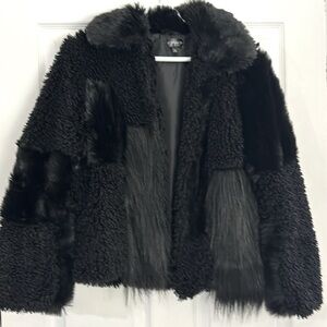 Top Shop cropped black faux fur panel dressy coat  US 8